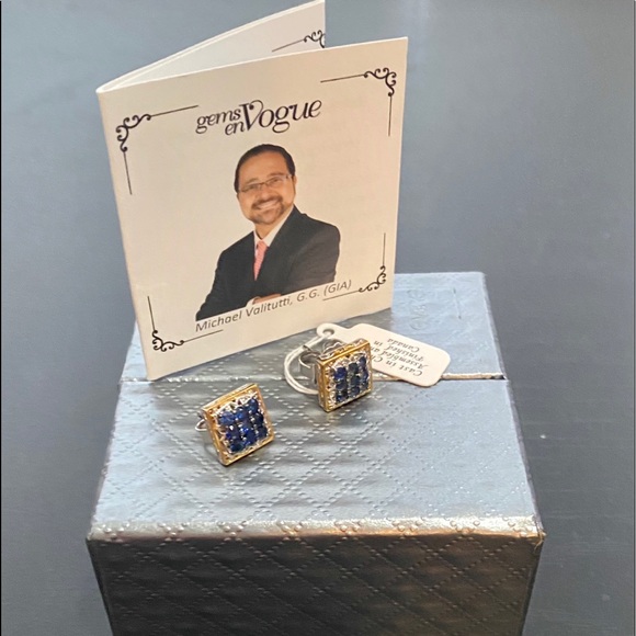 NWT Royal Blue Sapphire Square Cluster Earrings - Picture 15 of 16